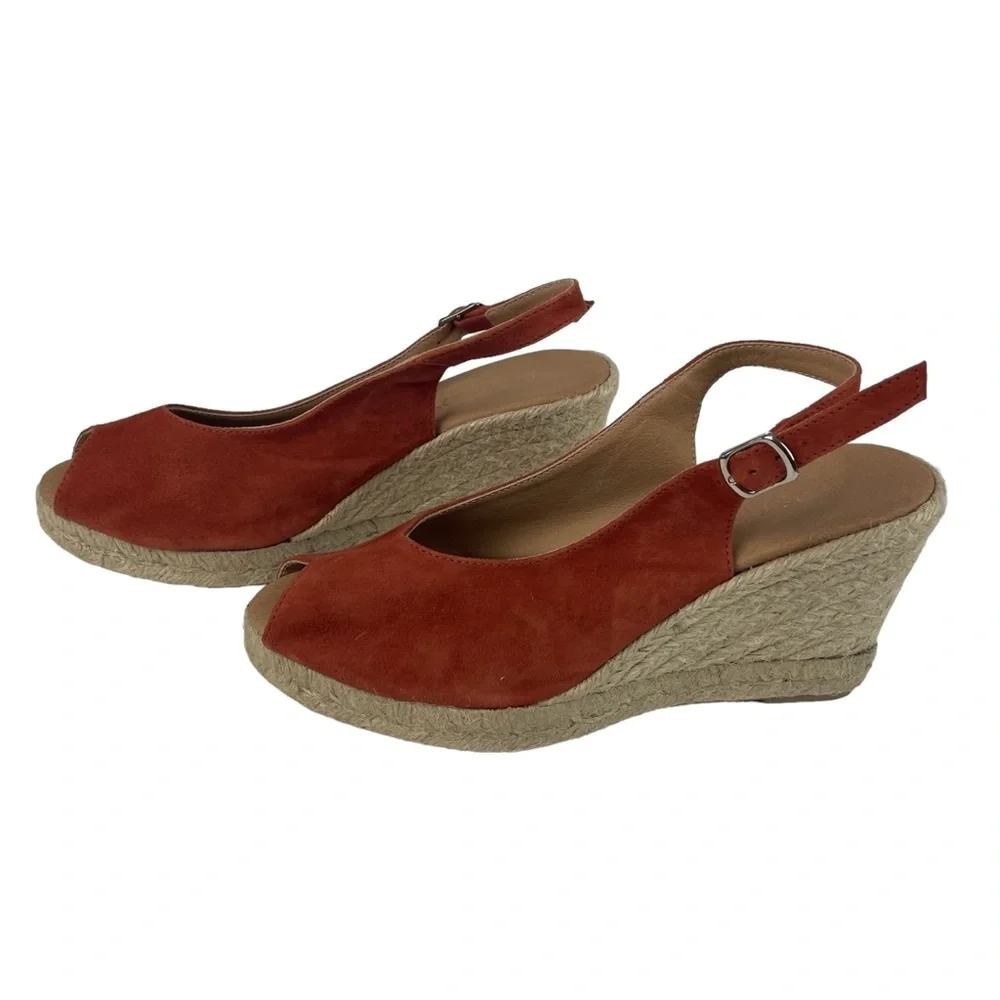 Paseart Spain Espadrilles‎ coral terracotta Suede Slingback Wedge Heel Size 38